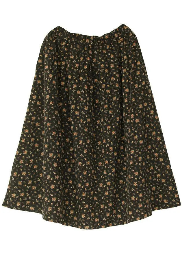 Natural Black Patchwork Print a Line Skirts Cotton Fall
