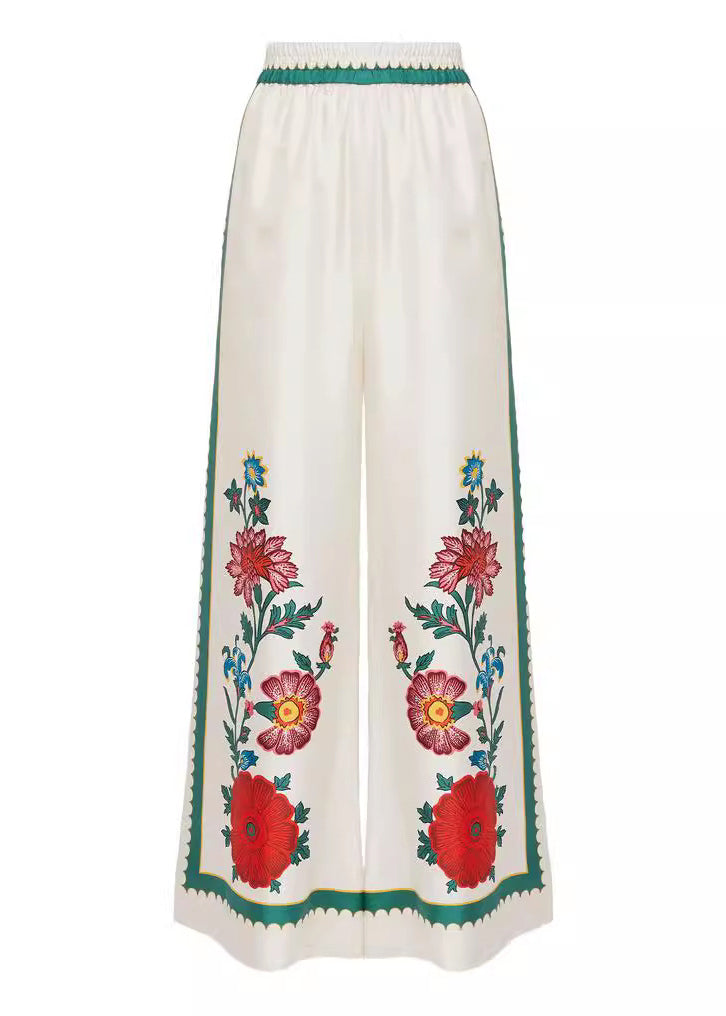 Peter Pan Collar Print Ice Silk Two Pieces Set Long Sleeve