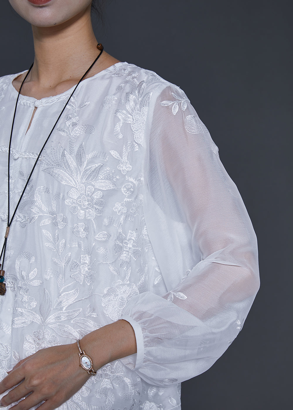 White Embroidered Silk Sets 2 Pieces Summer