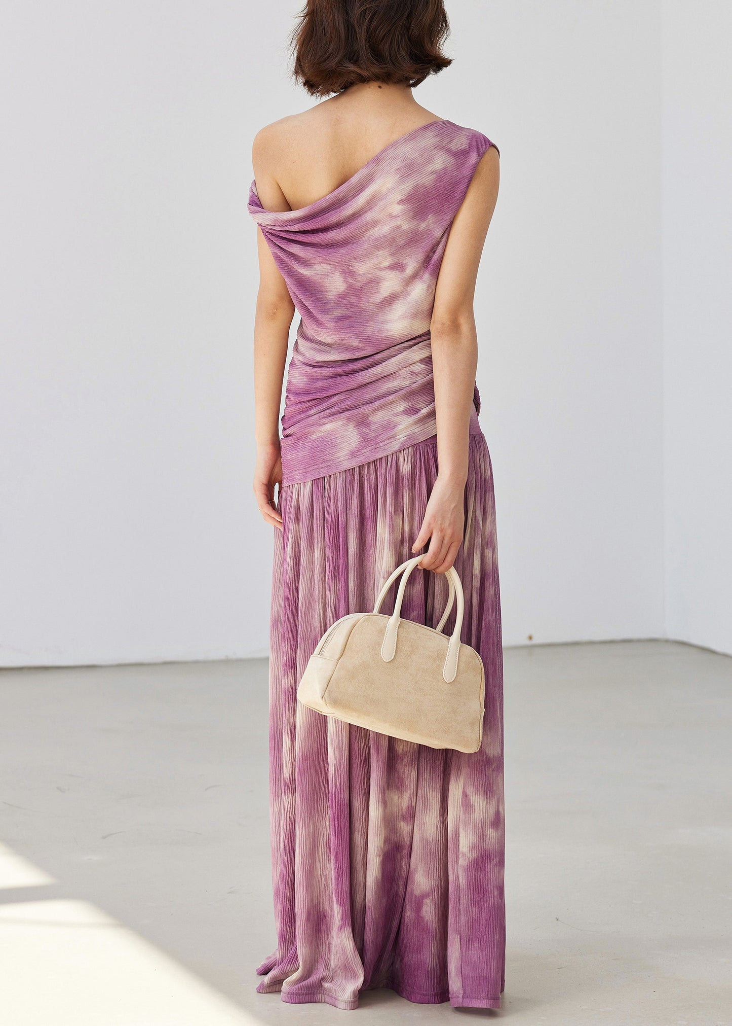 Purple Tie Dye Wrinkled Tulle Two Pieces Set Sleeveless