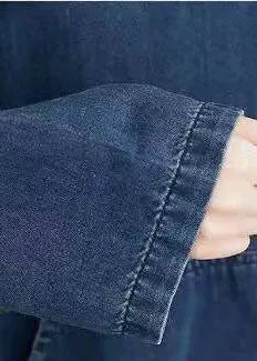 Italian Hooded Pockets Spring Clothes Denim Blue Traveling Dresses
