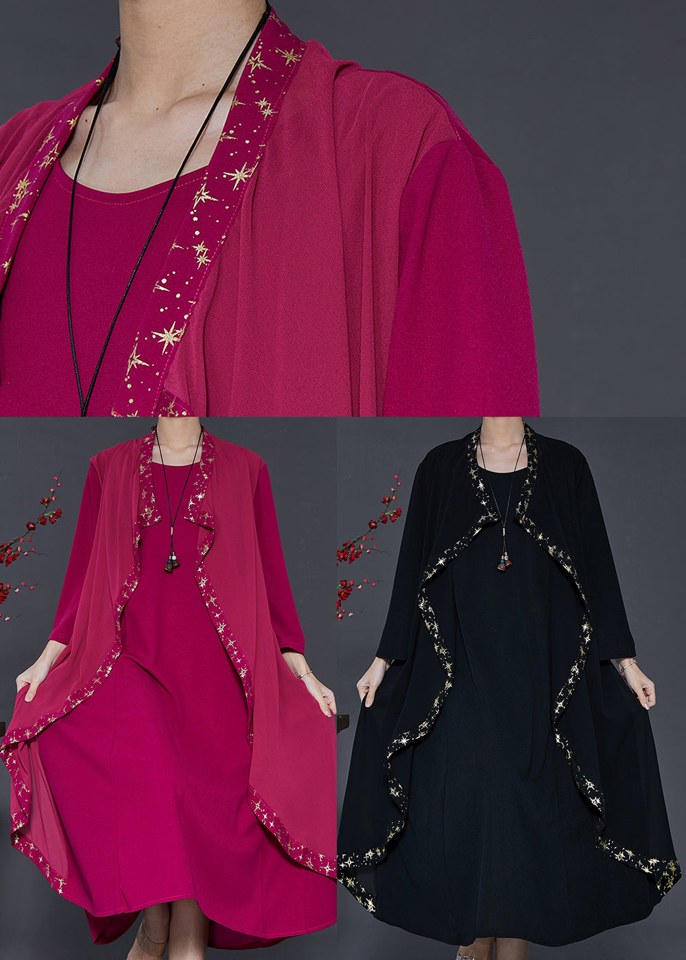 Black Ruffled Patchwork Chiffon Maxi Dresses Spring