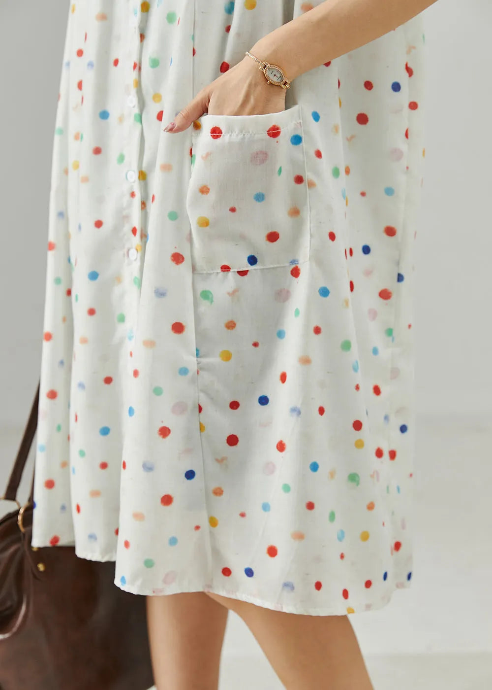 Rainbow Round Dot Cotton Shirt Dress Summer