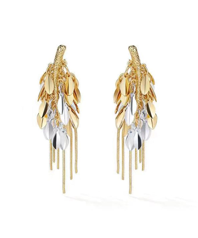 Stylish Gold Sterling Silver Overgild Ear of Wheat Tassel Drop Earrings