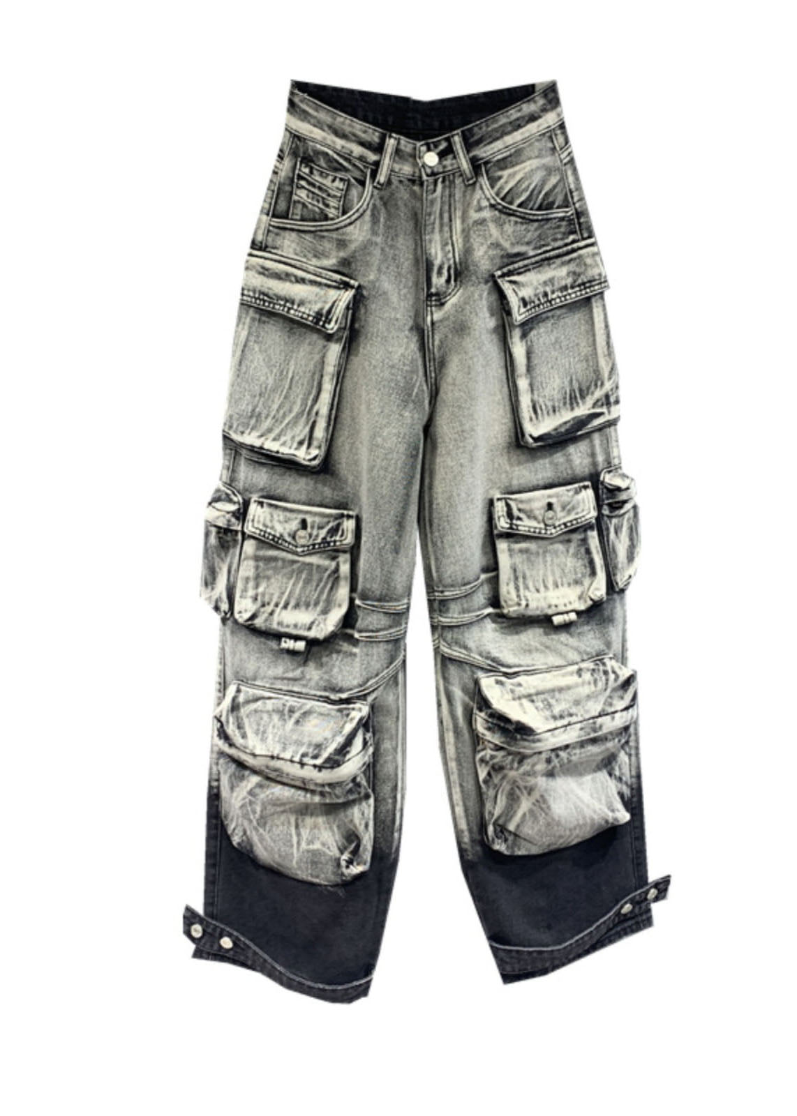 Gradient Color Grey Pockets Patchwork Straight Jeans Spring