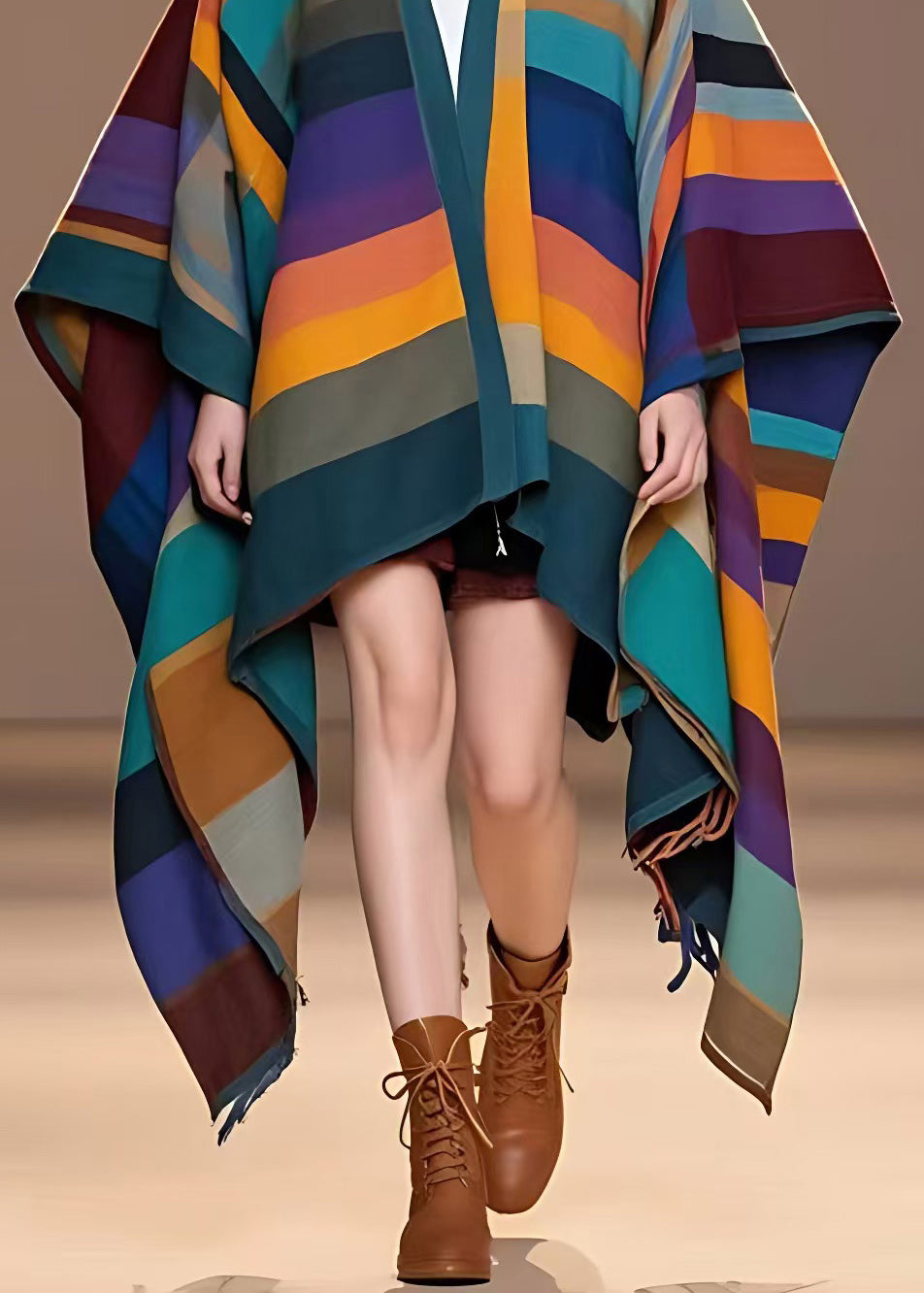 Unique Multicolor V Neck Striped Coats Woolen
