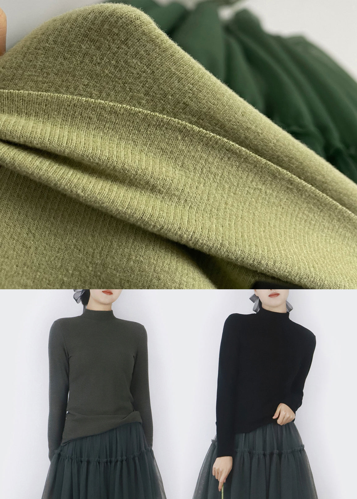 Simple Smoke Grey Turtleneck Thick T Shirts Winter