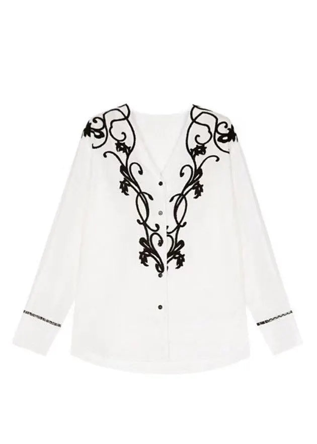 Original Design White V Neck Print Shirt and Shorts Two Pieces Set Spring