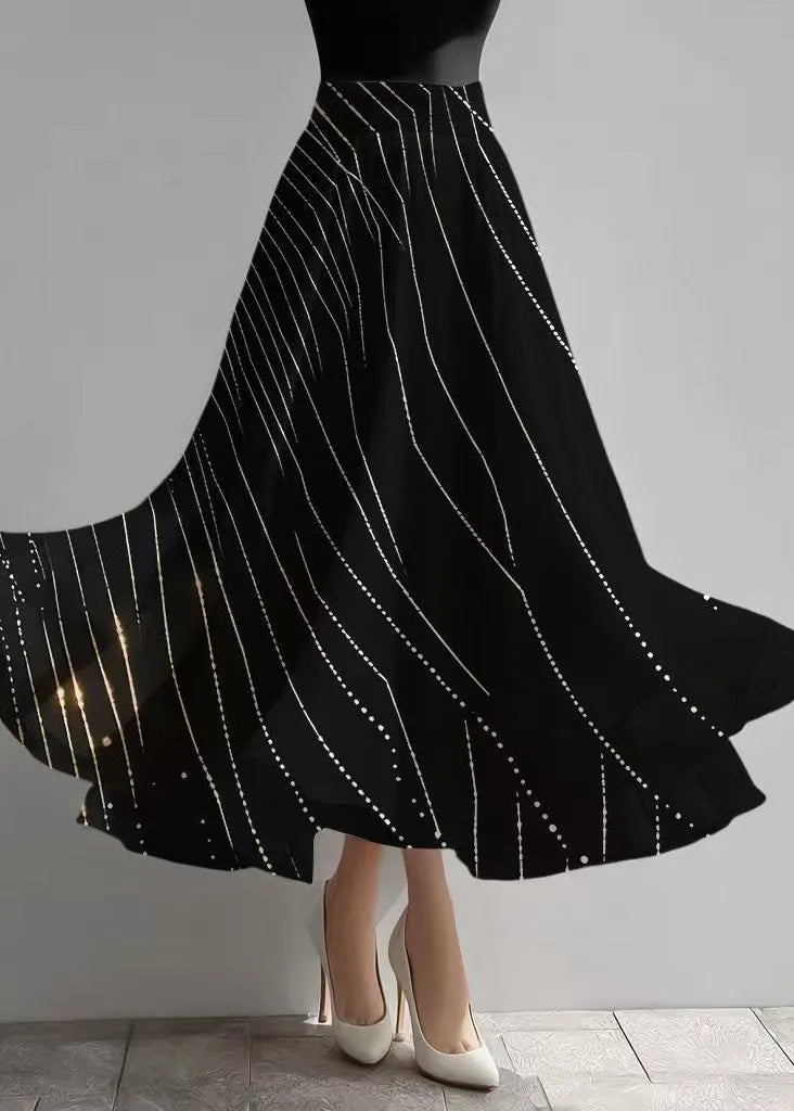 Black Print Exra Large Hem Chiffon Skirts Summer