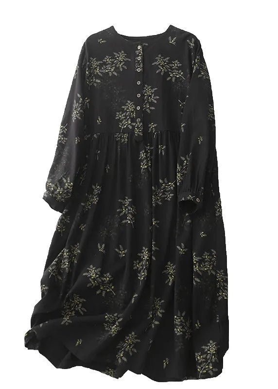 Diy Black Oversized Print Linen Maxi Dresses Spring