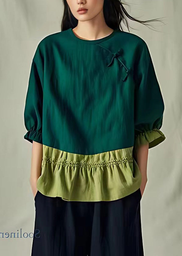 Green Patchwork T Shirts Summer