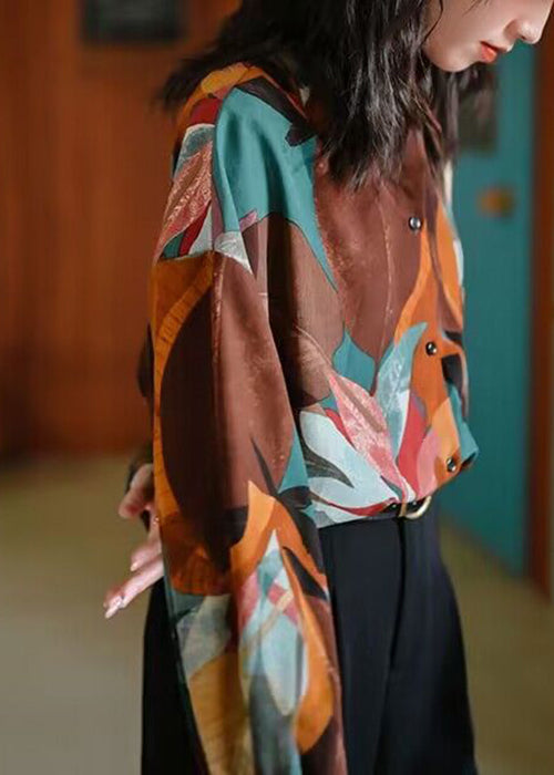 Photo Peter Pan Collar Color Print Cotton Shirt Spring