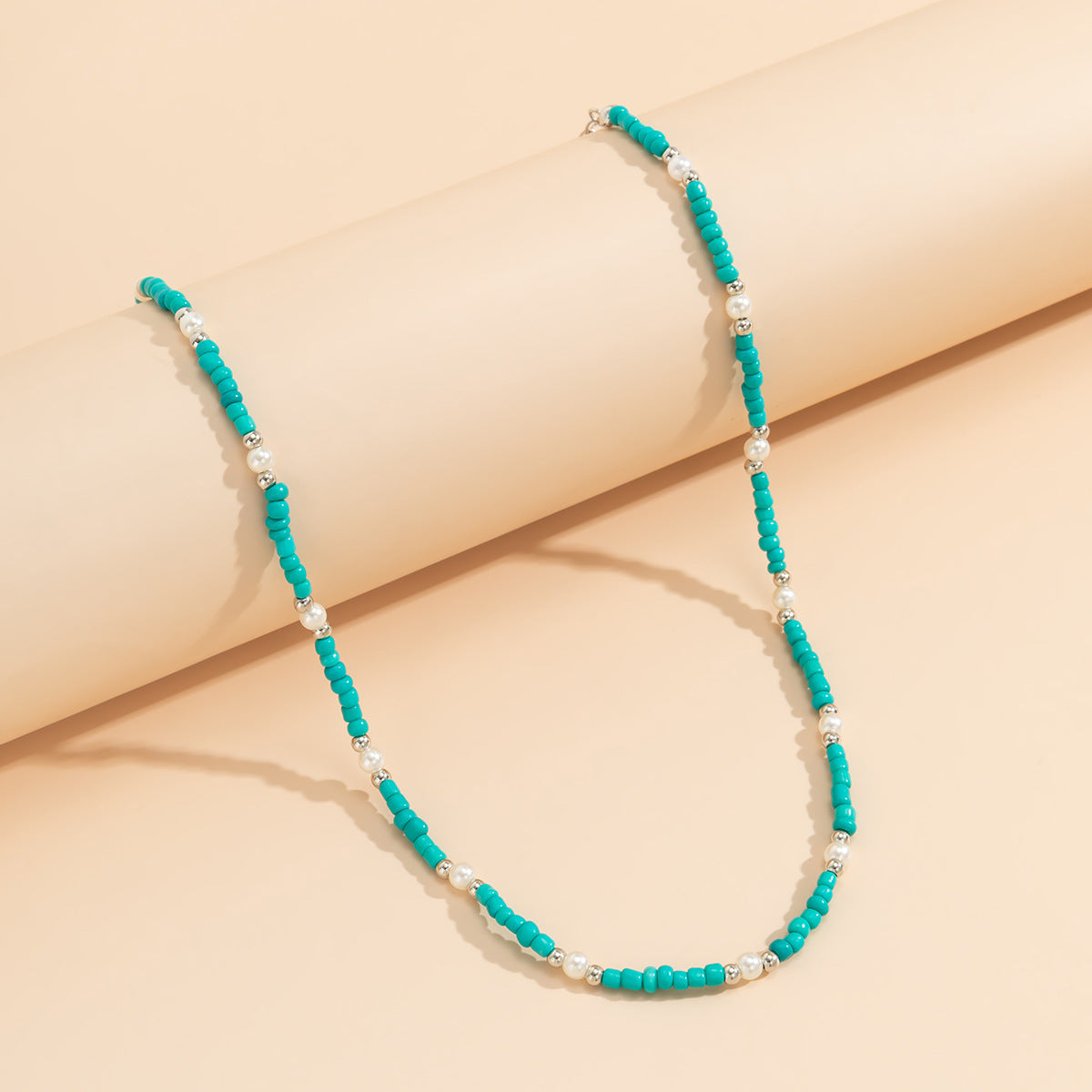 Simple Blue Fresh Style Bead Woven Necklace Versatile