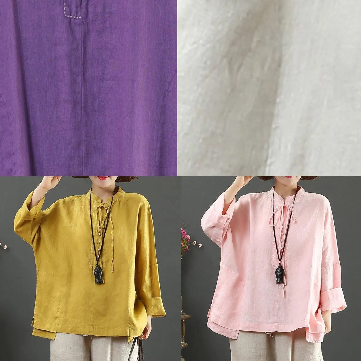 Art Nude Clothes for Stand Collar Pockets Knee Spring Blouse