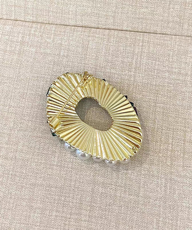 Green Copper Zircon Crystal Pearl Brooches