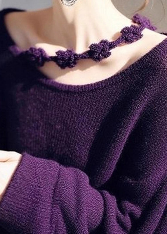 Purple O-neck Cozy Knit Sweater Fall