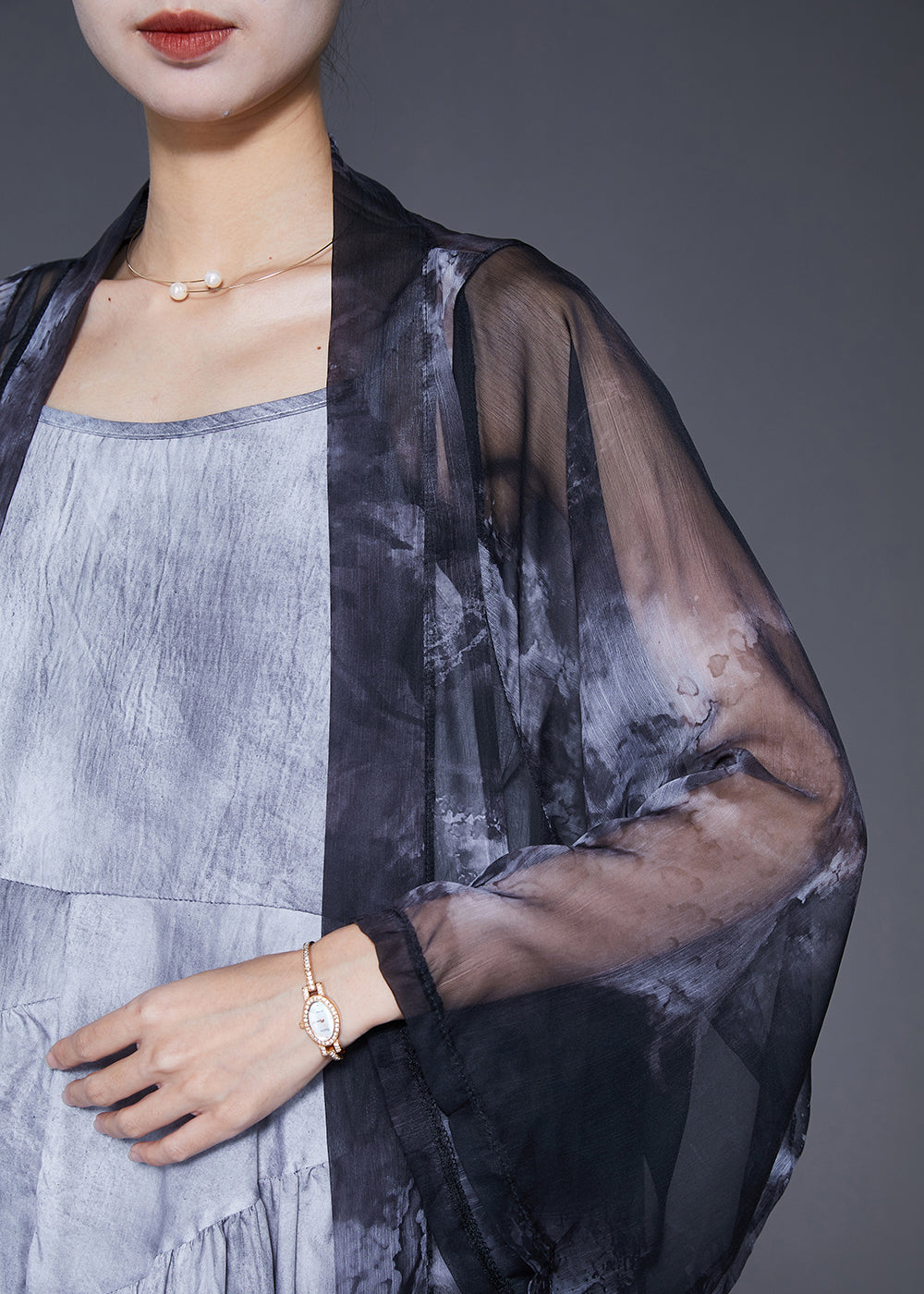 Black Oversized Tie Dye Chiffon Cardigans Summer