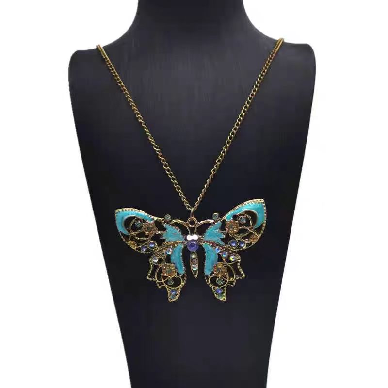 Sterling Silver Alloy Crysta Drop Oil Bronze Butterfly Pendant Sweater