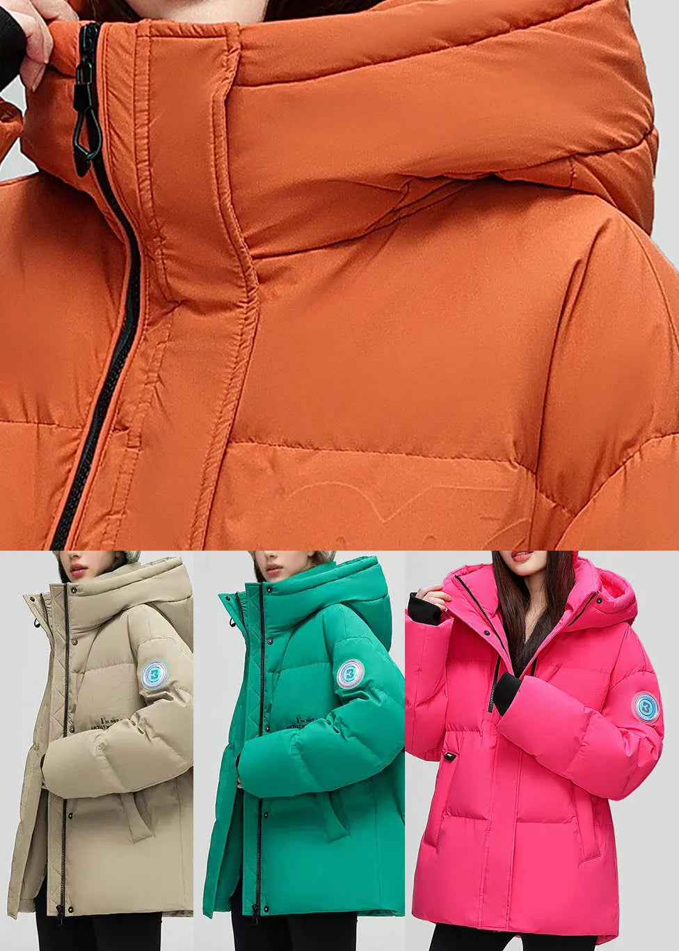 Orange Hooded Letter Duck Down Down Coat Winter