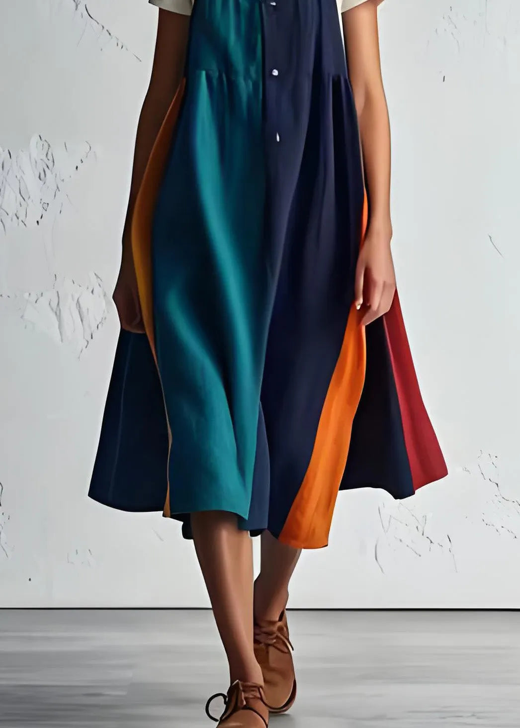 Handmade Colorblock O Neck Dresses Cotton Two Piece Set Summer