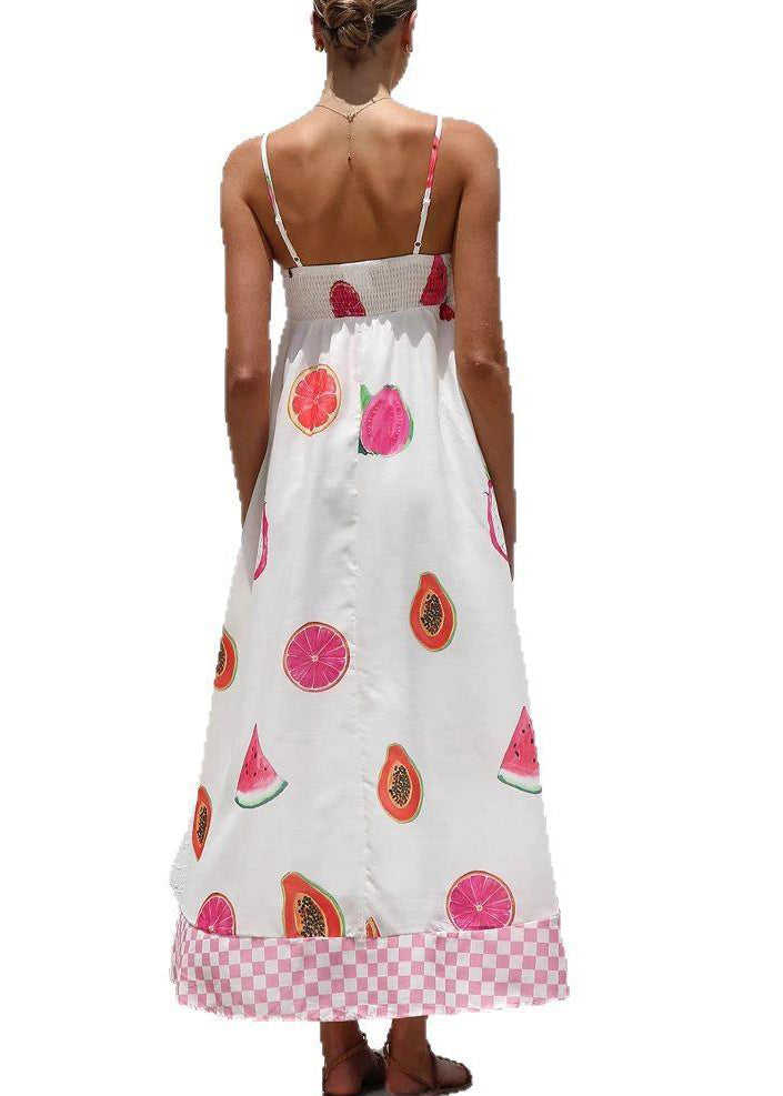 White Patchwork Maxi Spaghetti Strap Dresses Summer