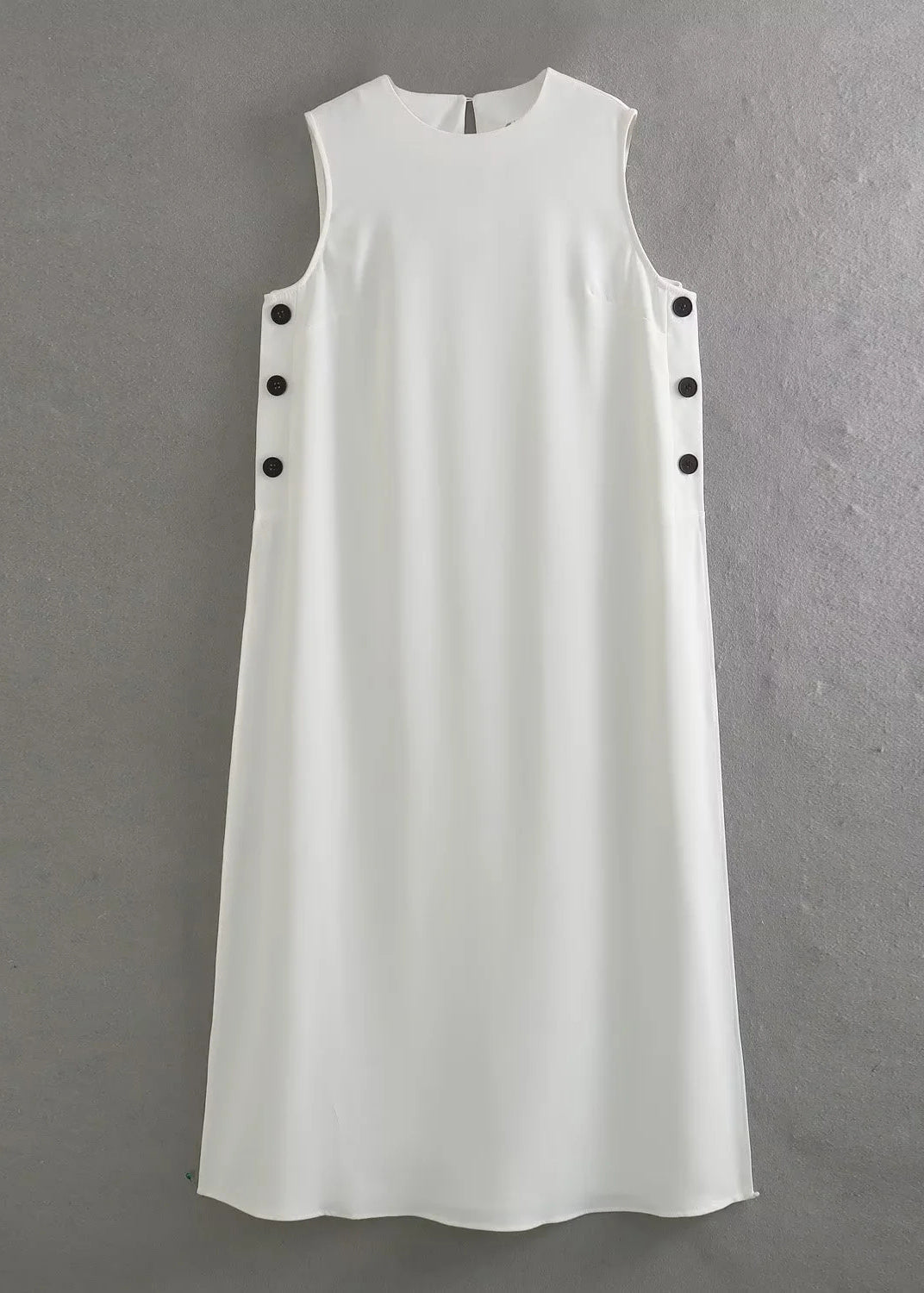 White Side Open Cotton a Line Dress Sleeveless Summer