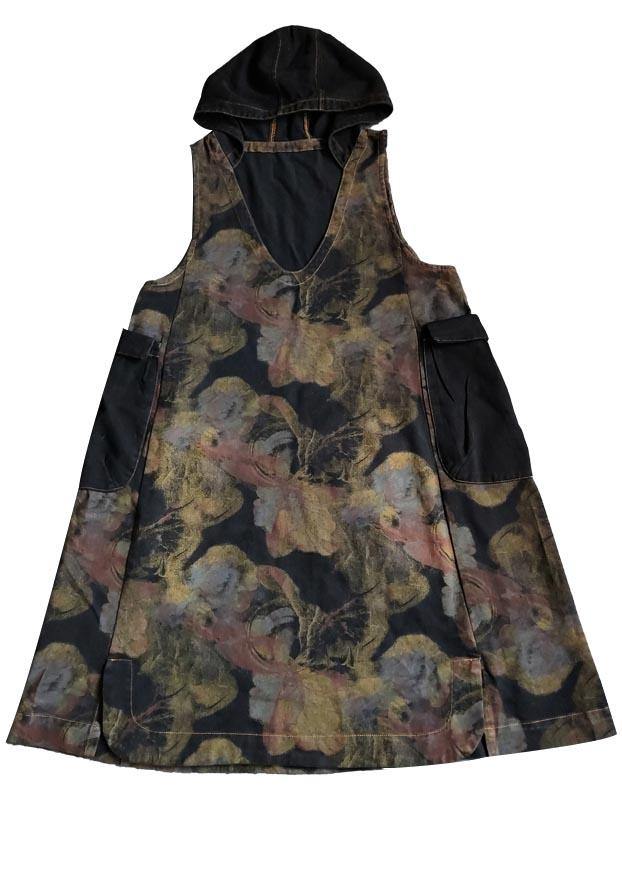 Printed Hooded Denim Vest Skirt