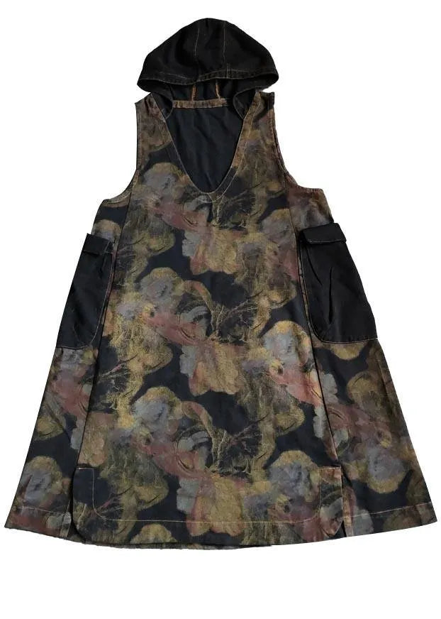 Printed Hooded Denim Vest Skirt