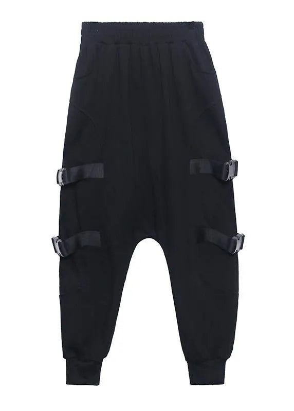 Spring Comfy Cotton Black Pockets Harem Pants