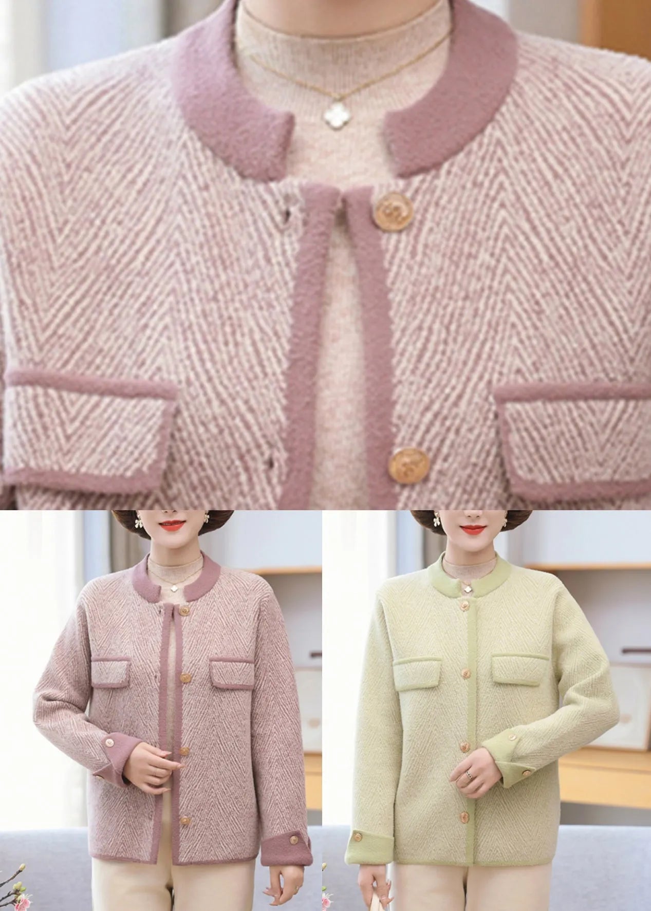 Light Purple Patchwork Mink Hair Knitted Coat Long Sleeve