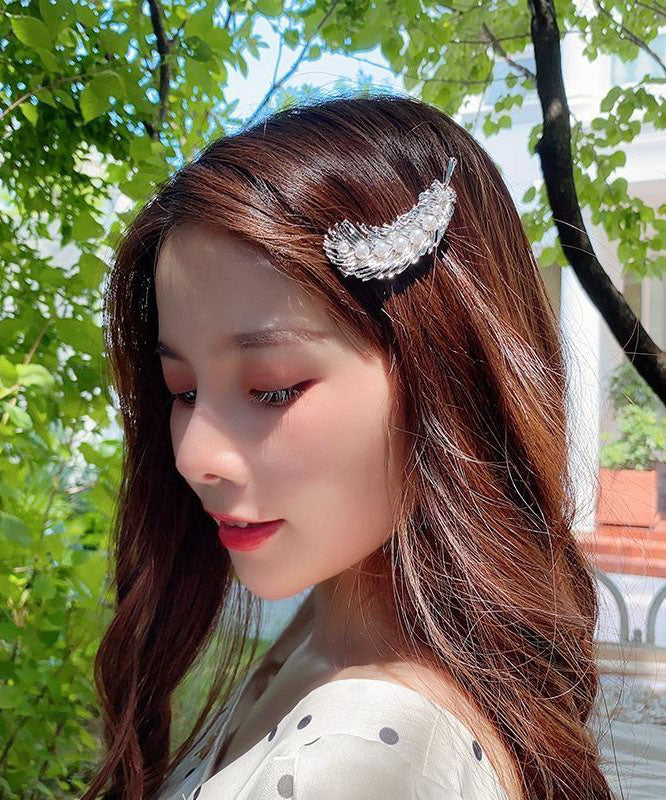 Silk Metal Feather Pearl Duckbilled Hairpin