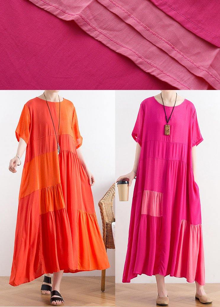 Rose Patchwork O-neck Long Cotton Dress