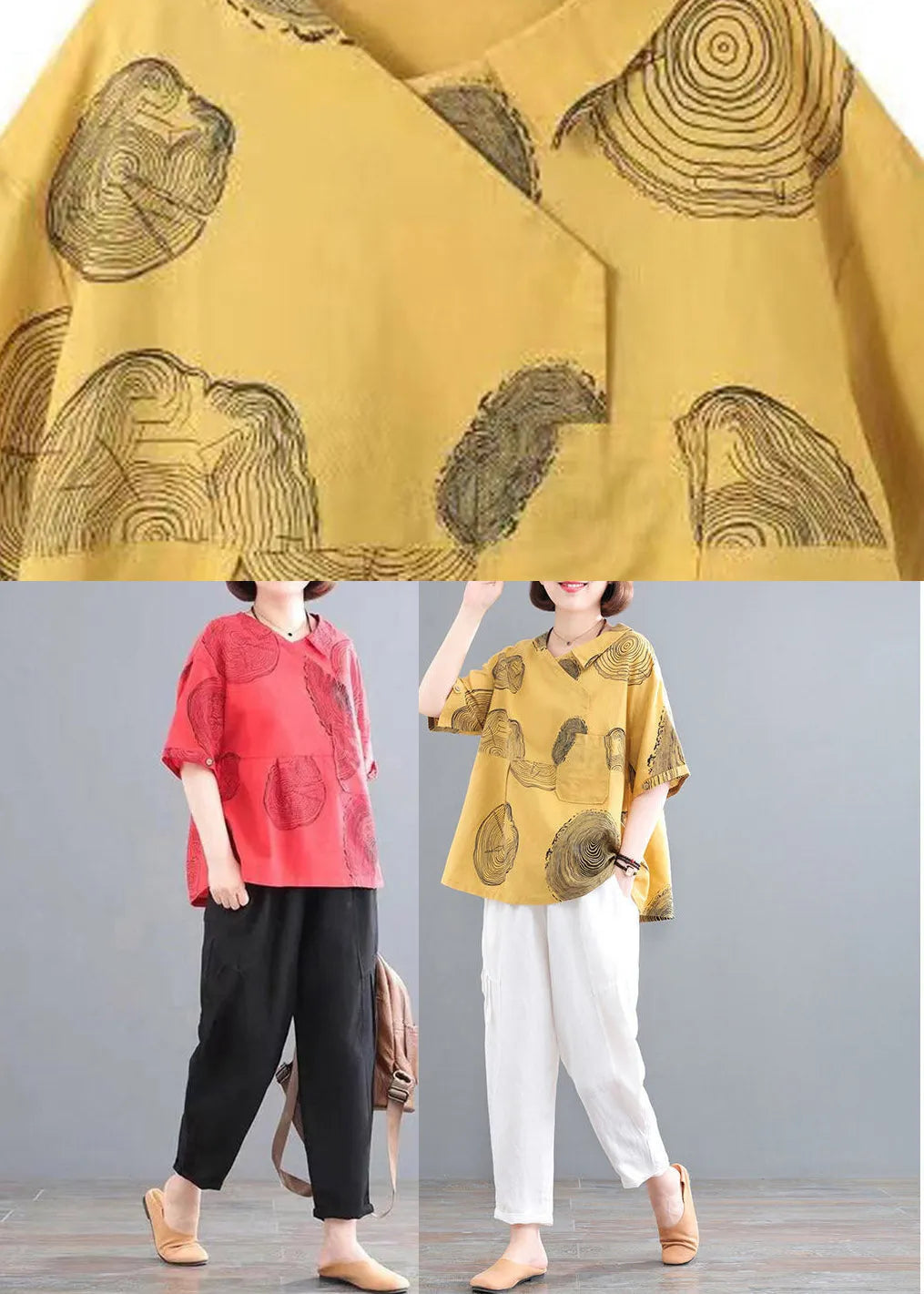Red Patchwork Pockets Top and Crop Pants Two Piece Set Summer