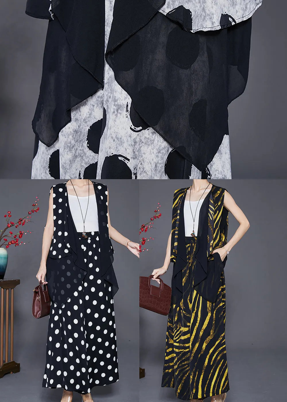 Black Asymmetrical Patchwork Cotton Two Pieces Set Fall