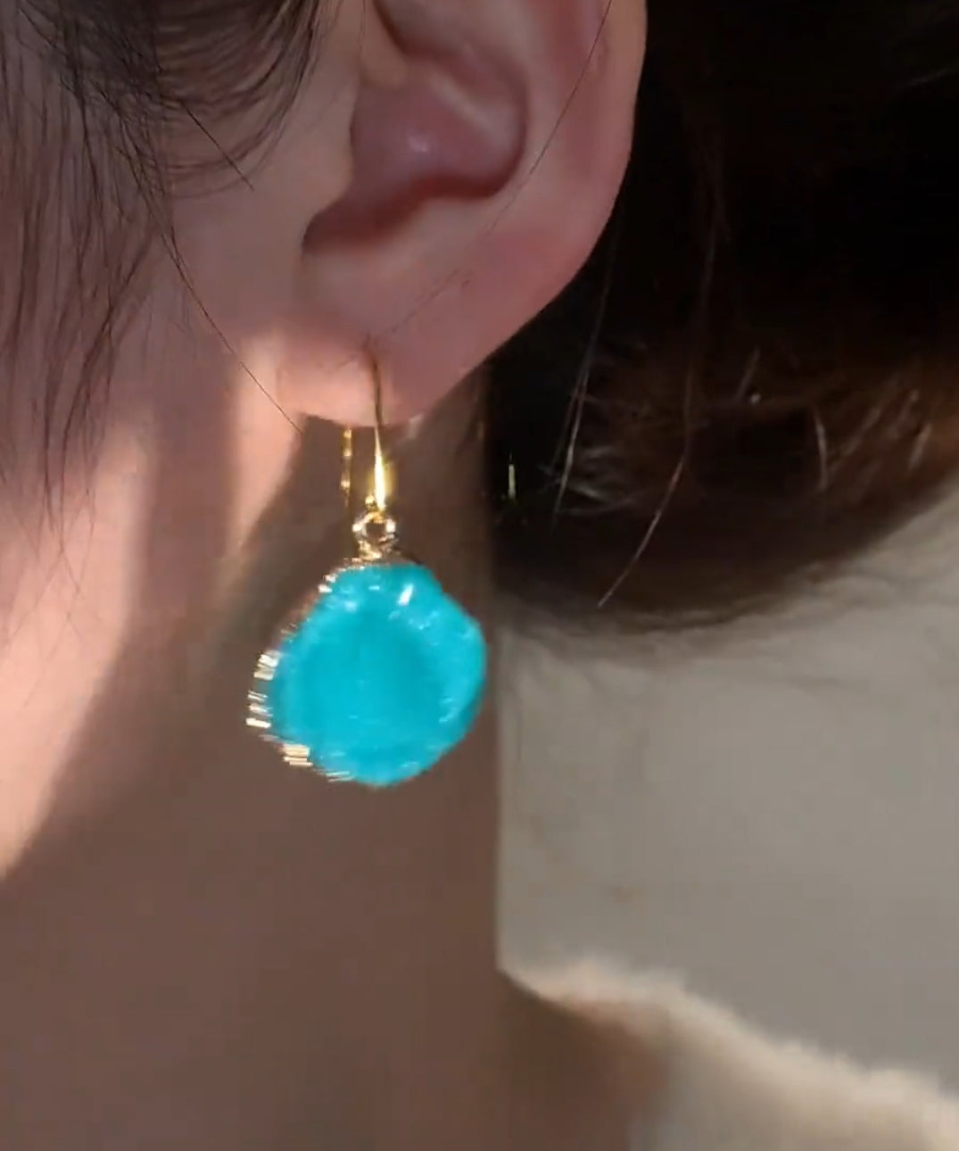 Blue Copper Alloy Asymmetrical Gem Stone Drop Earrings