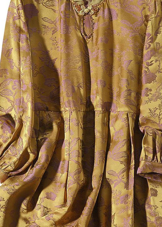 Gold Ruffled Patchwork Jacquard Silk Top Summer