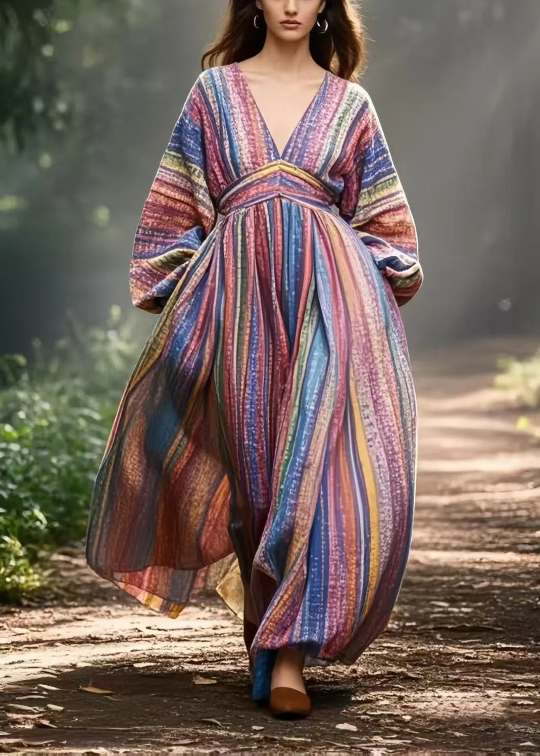 Colorblock V Neck Striped Cotton Vacation Dresses Spring