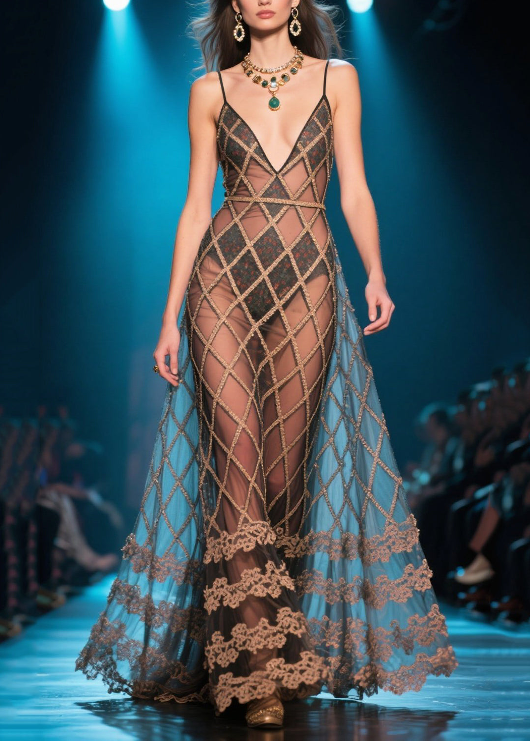 Brown Plaid Silm Fit Tulle Party Dress Summer
