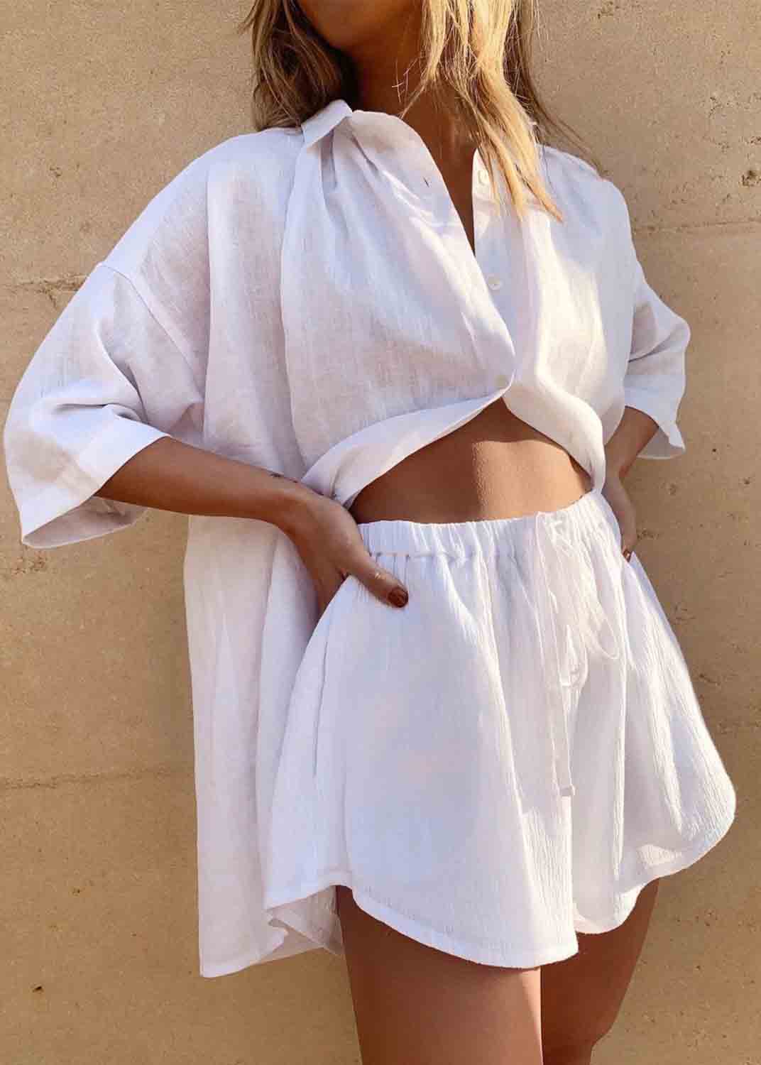 Coffee Oversized Linen Two Pieces Set Summer