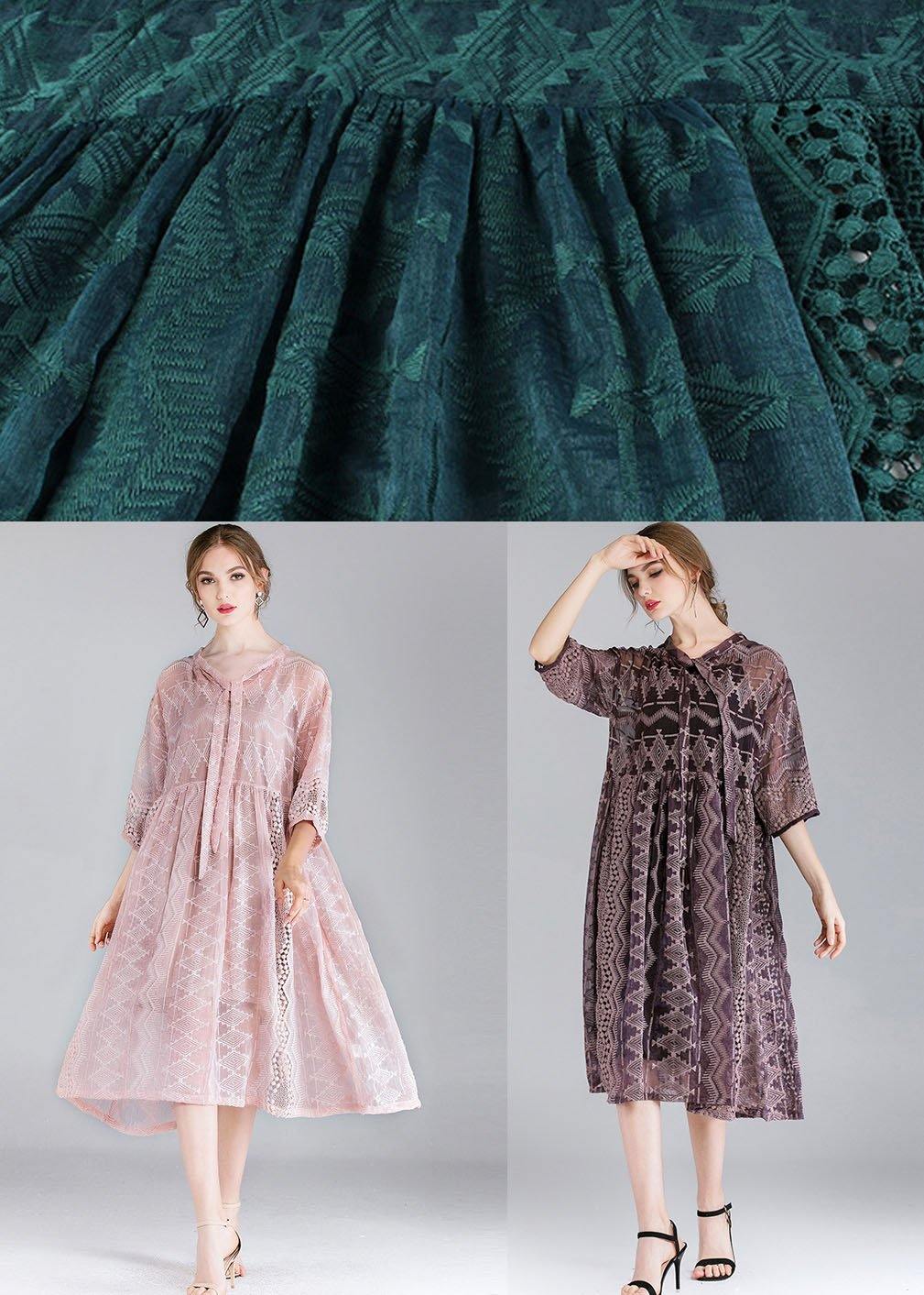 Style Pink Tie Hollow Out Spring Half Sleeve Two Piece Set Clothing