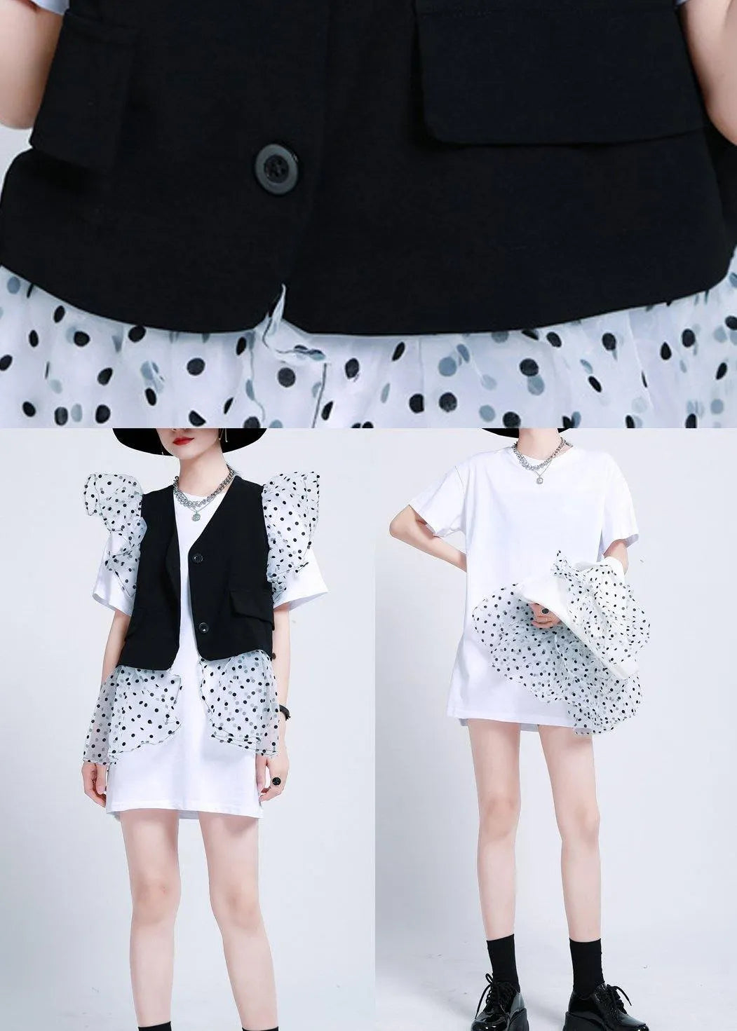 Summer Two Piece Dress With White Lace and Ruffle Vest