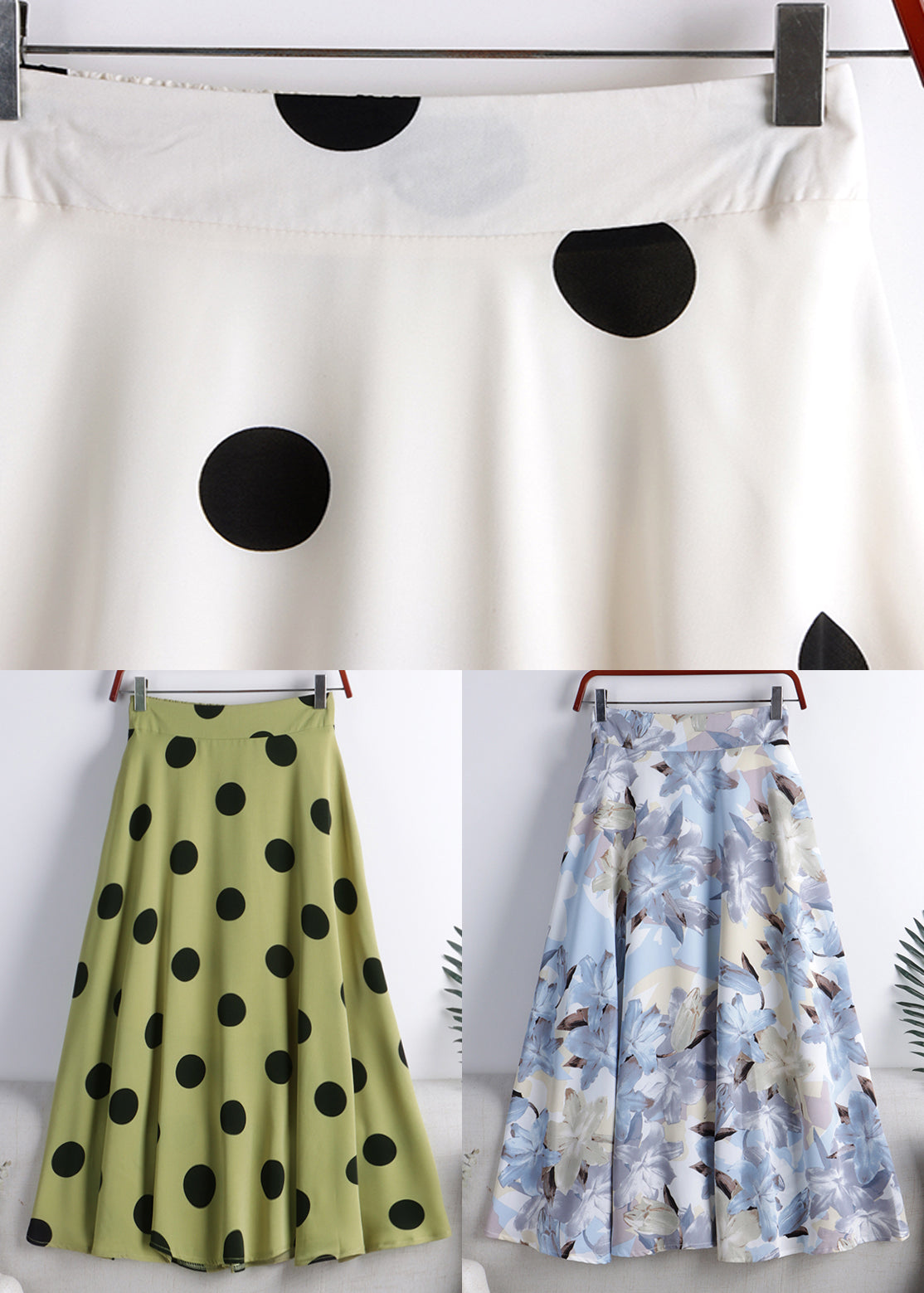 Apricot Dot High Waist Chiffon a Line Skirt Summer