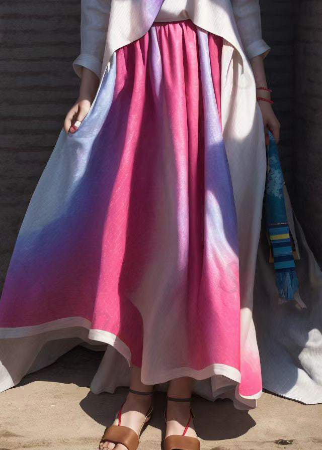 Gradient Color Asymmetrical Patchwork Silk Long Dress Long Sleeve