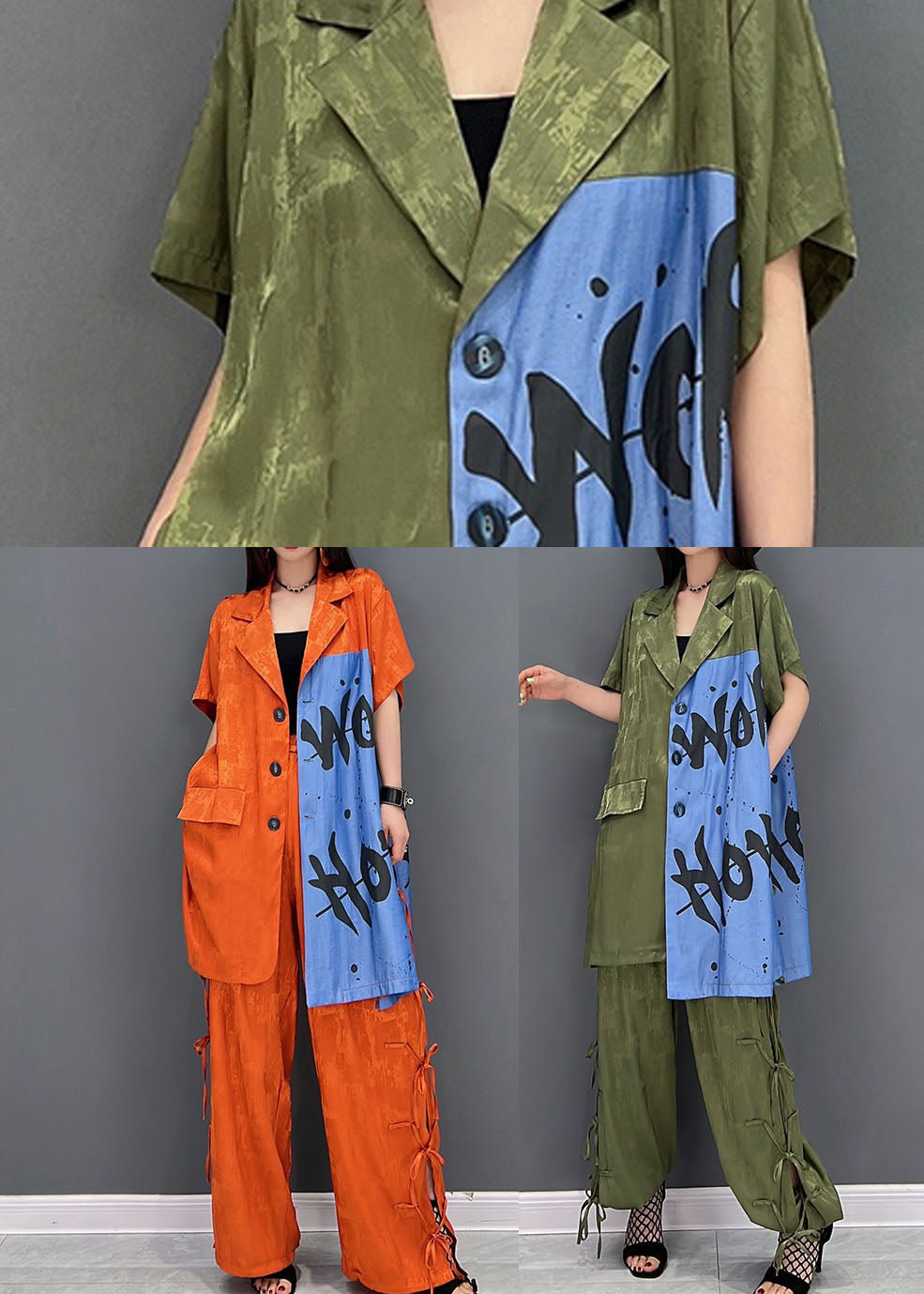 Orange Patchwork Cotton Two Piece Set Clothing Peter Pan Collar Spring
