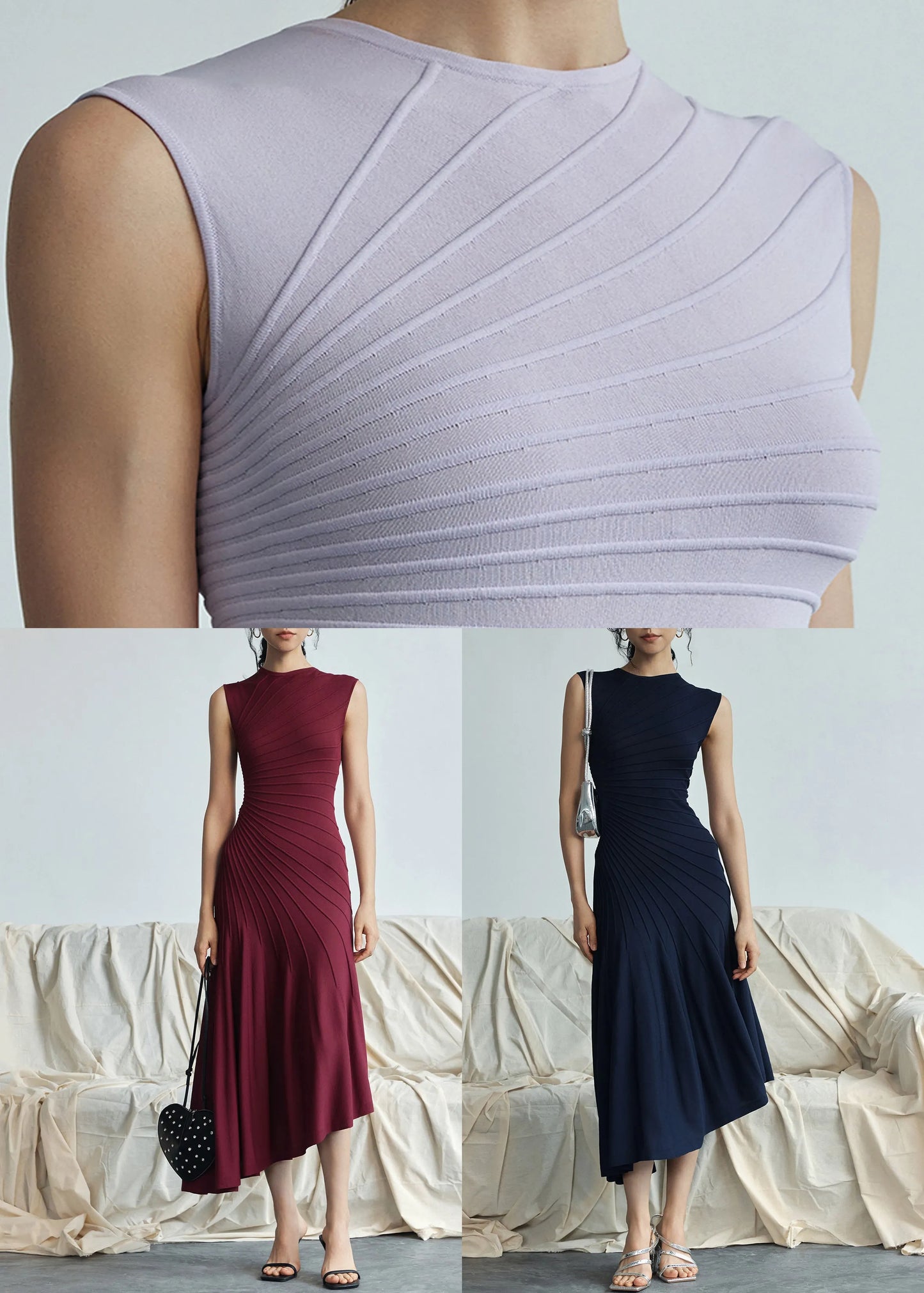 Slim Fit Purple O Neck High Waist Cotton Long Dresses Summer