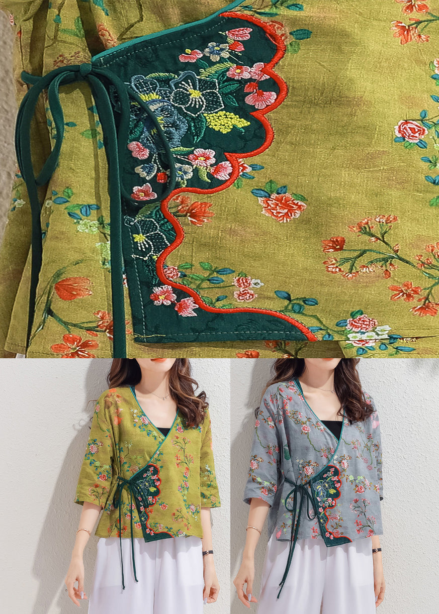 Boutique Yellow V Neck Embroideried Shirt Half Sleeve