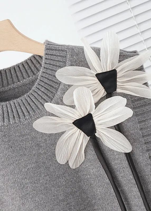 Modern Grey Decorated Warm Knit Vests Fall