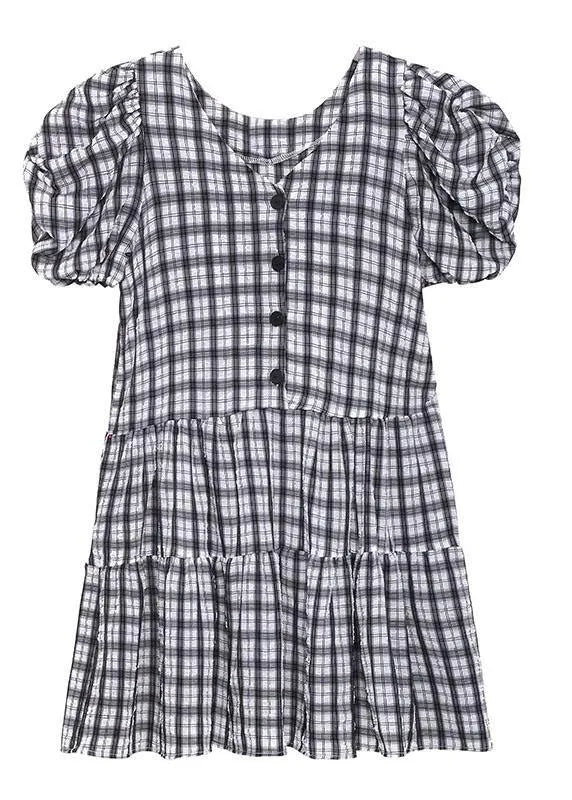 Black White Plaid Patchwork Vacation Dress Summer