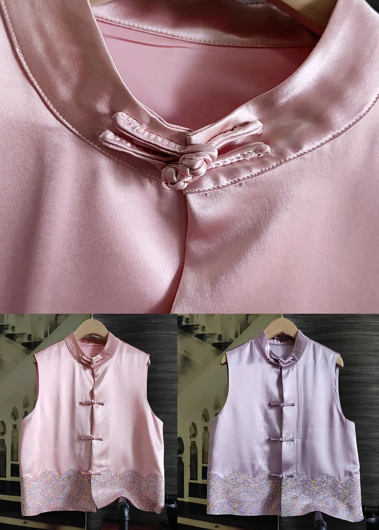 Purple Patchwork Embroideried Silk Tops Sleeveless