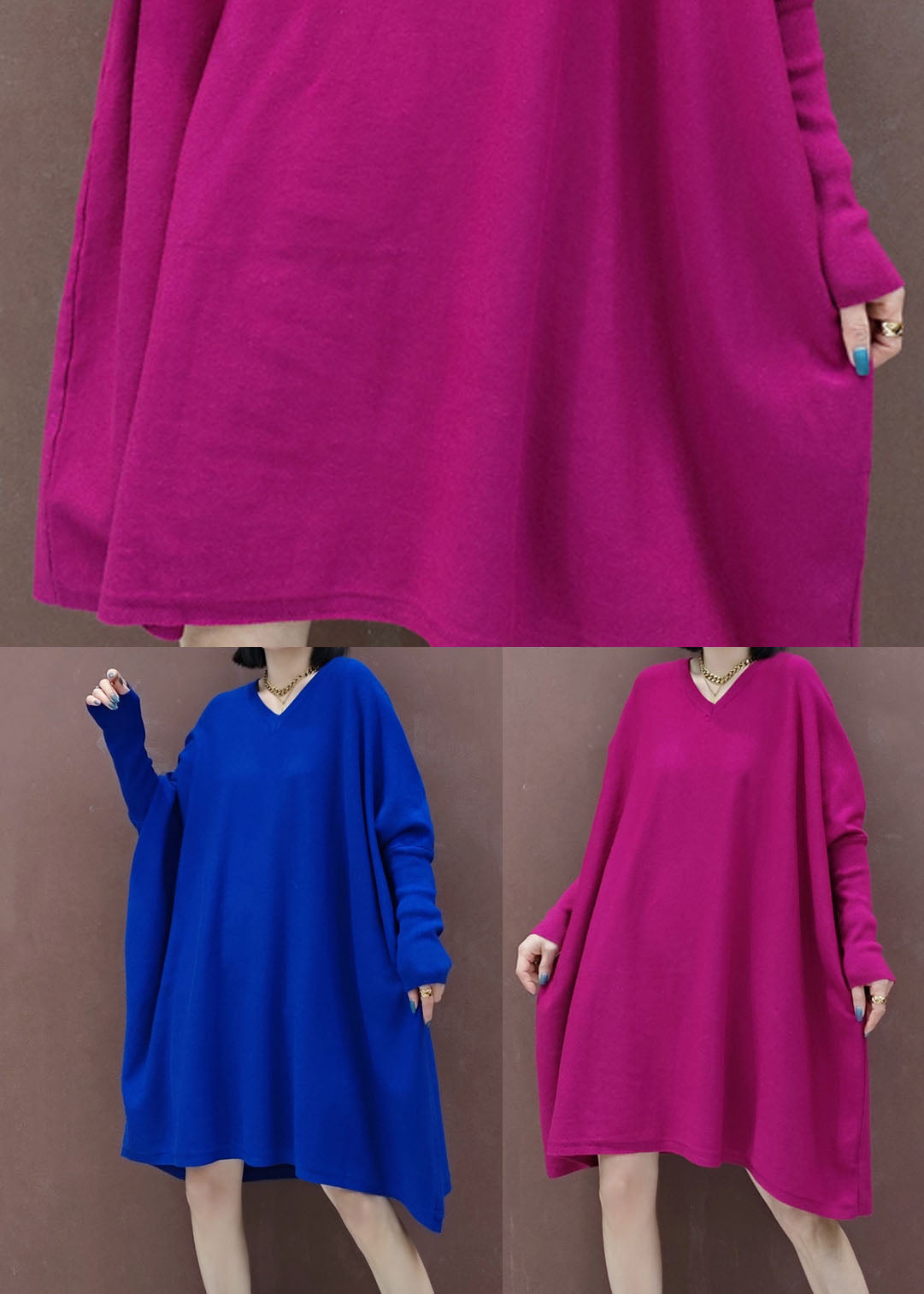 Blue Loose Knit Dresses Spring